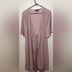 Lulus Long Polyester Kimono Robe With Tie, Pink With White Flecks, XL